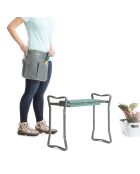 Banc de Jardin pliable avec sac à outils 3-en-1 Situl gris/vert -  60x49x27.5 cm