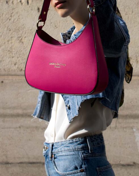 Sac porté épaule en Cuir Aline fushia - 27.5x21x6.5 cm