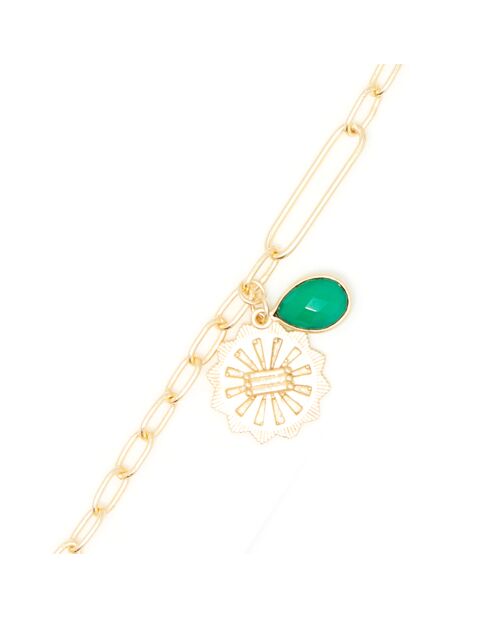 Bracelet Rachelle Onyx verte en laiton doré
