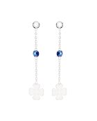 Boucles d'oreilles Trèfles en Argent rhodié & Cristal bleu
