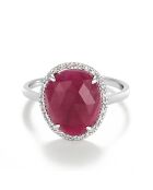 Bague Bermudes Diamants 0.08 ct & Rubis 4.9 ct or blanc