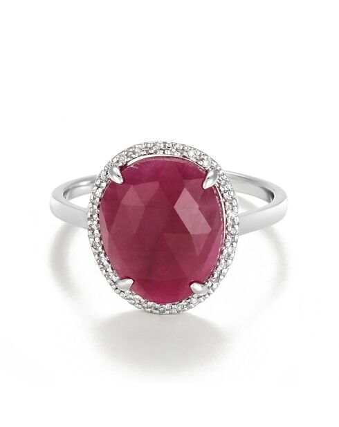 Bague Bermudes Diamants 0.08 ct & Rubis 4.9 ct or blanc