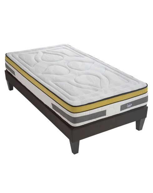 Ensemble Matelas mémoire de forme + Sommier kit Aubertin anthracite/jaune/blanc - 90x190 cm