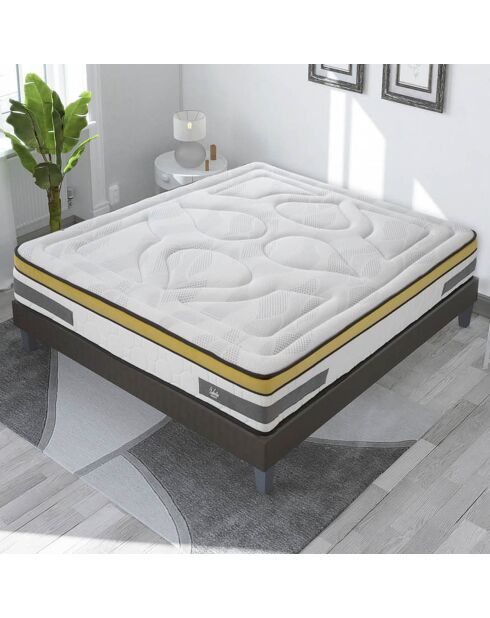 Ensemble Matelas mémoire de forme + Sommier kit Aubertin anthracite/jaune/blanc - 140x190 cm
