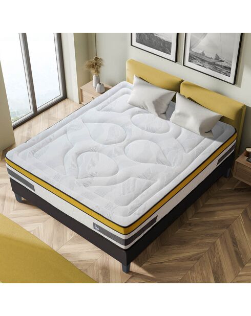 Ensemble Matelas mémoire de forme + Sommier kit Aubertin anthracite/jaune/blanc - 140x200 cm