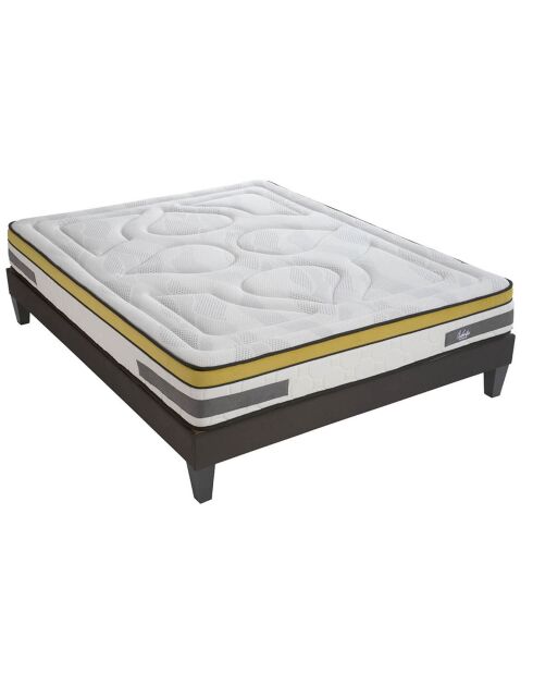 Ensemble Matelas mémoire de forme + Sommier kit Aubertin anthracite/jaune/blanc - 140x190 cm