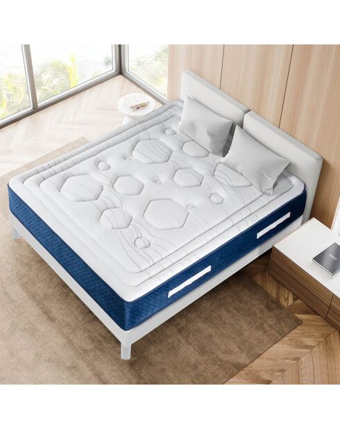 Matelas à ressorts & Mémoire de forme Dolce Vita bleu/blanc - 200x200 cm