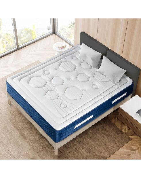 Set Federkernmatratze + Boxspringset Dolce Vita blau/weiß/holz - 140x190 cm