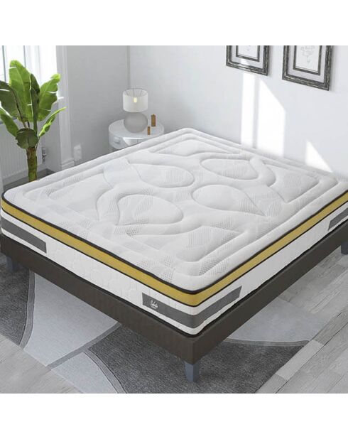 Ensemble Matelas mémoire de forme + Sommier kit Aubertin anthracite/jaune/blanc - 90x200 cm