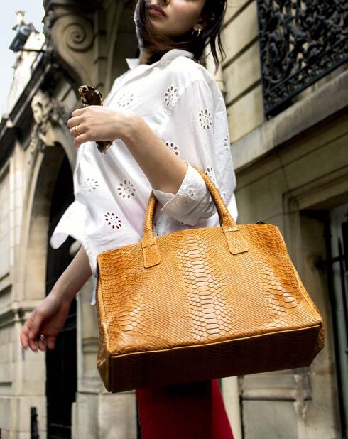 Sac à main en Cuir Myra camel - 28x39.5x20.5 cm