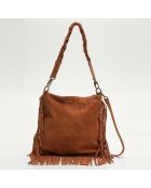 Sac épaule en Velours de Cuir Lucy Franges camel - 32x30x2 cm