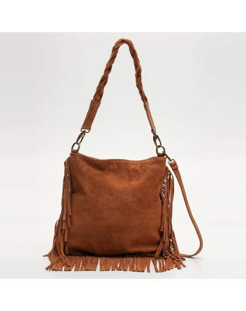 Sac épaule en Velours de Cuir Lucy Franges camel - 32x30x2 cm