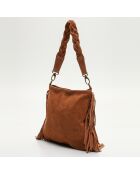Sac épaule en Velours de Cuir Lucy Franges camel - 32x30x2 cm