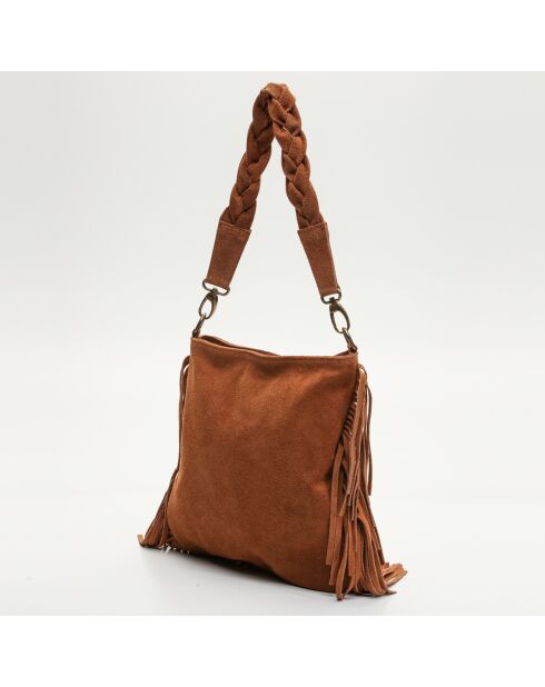 Sac épaule en Velours de Cuir Lucy Franges camel - 32x30x2 cm