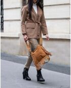 Sac épaule en Velours de Cuir Lucy Franges camel - 32x30x2 cm
