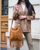 Sac épaule en Velours de Cuir Lucy Franges camel - 32x30x2 cm