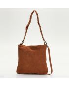 Sac épaule en Velours de Cuir Lucy camel - 32x30x2 cm