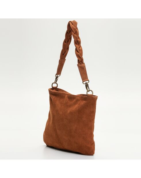 Sac épaule en Velours de Cuir Lucy camel - 32x30x2 cm