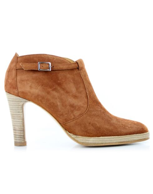 Bottines en Velours de Cuir Perdris camel - Talon 5 cm