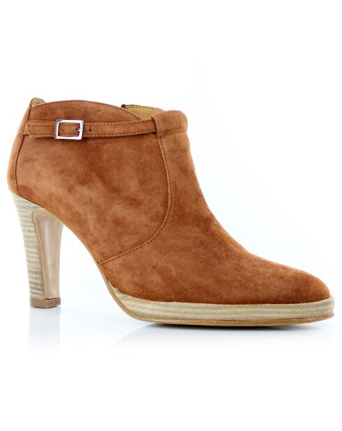 Bottines en Velours de Cuir Perdris camel - Talon 5 cm