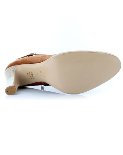 Bottines en Velours de Cuir Perdris camel - Talon 5 cm