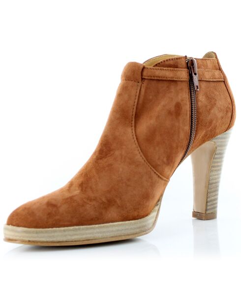 Bottines en Velours de Cuir Perdris camel - Talon 5 cm