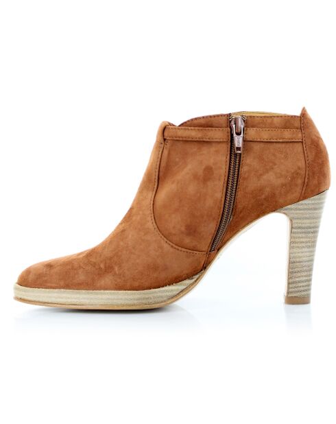 Bottines en Velours de Cuir Perdris camel - Talon 5 cm
