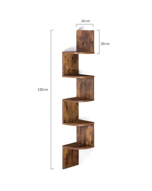 Etagère murale d'angle Isa bois vieilli - 20x20x120 cm