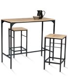 Ensemble Table de bar et 2 Tabourets Memphis bois/noir