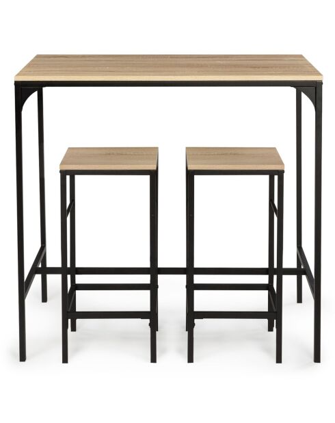 Ensemble Table de bar et 2 Tabourets Memphis bois/noir