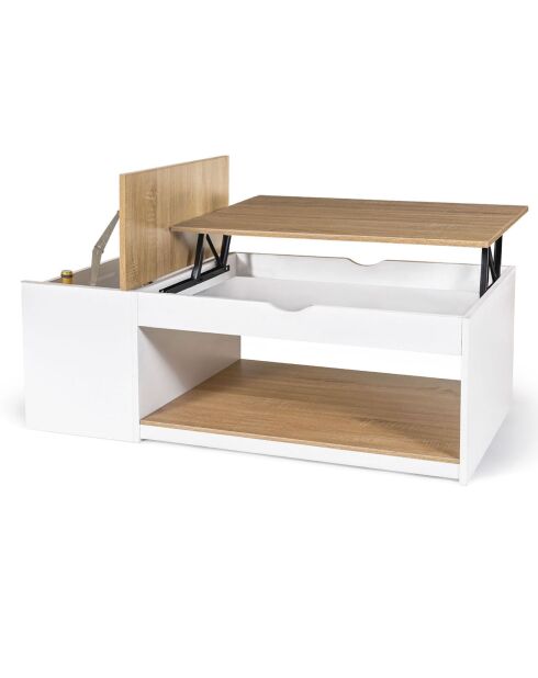 Table basse relevable avec coffre Elina bois/blanc - 110x60x45 cm