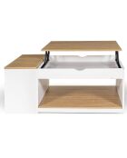 Table basse relevable avec coffre Elina bois/blanc - 110x60x45 cm