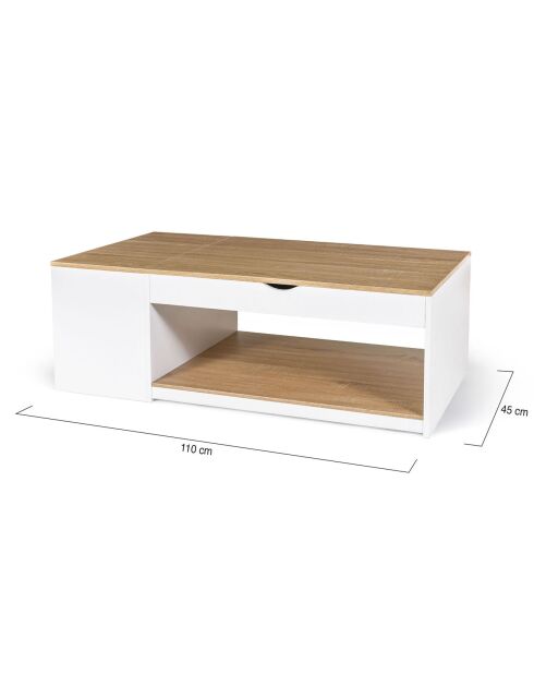 Table basse relevable avec coffre Elina bois/blanc - 110x60x45 cm