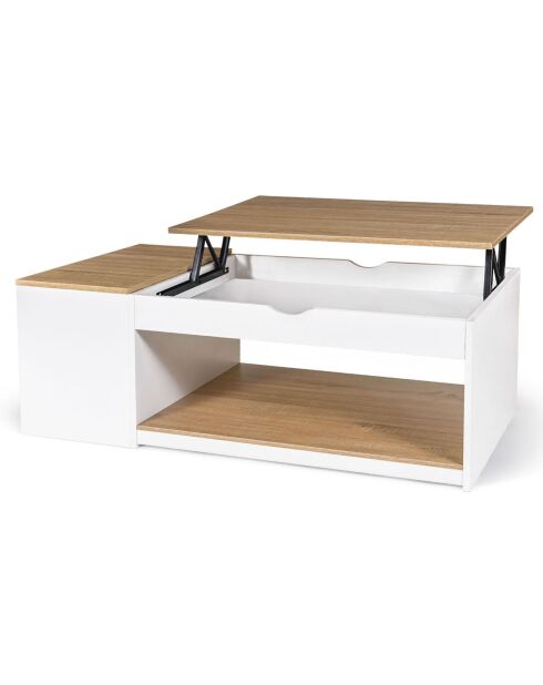 Table basse relevable avec coffre Elina bois/blanc - 110x60x45 cm