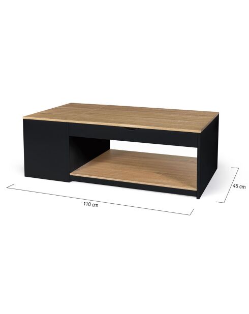 Table basse relevable avec coffre Elina bois/noir - 110x60x45 cm