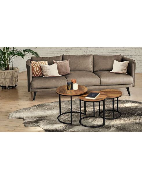 3 Tables basses rondes gigognes Elize bois/noir - D.35/40/45 cm