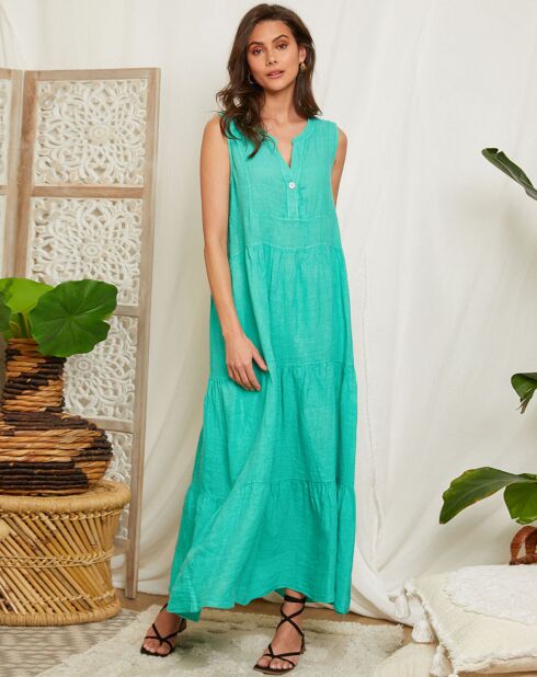 Fanny groene jurk van 100% linnen