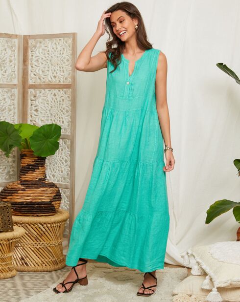 Fanny groene jurk van 100% linnen