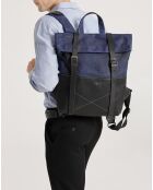 Sac à dos en Cuir & Toile enduite Nes bleu/noir - 44x28x11 cm