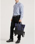 Sac à dos en Cuir & Toile enduite Nes bleu/noir - 44x28x11 cm