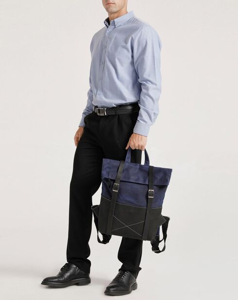 Sac à dos en Cuir & Toile enduite Nes bleu/noir - 44x28x11 cm