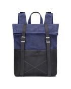 Sac à dos en Cuir & Toile enduite Nes bleu/noir - 44x28x11 cm