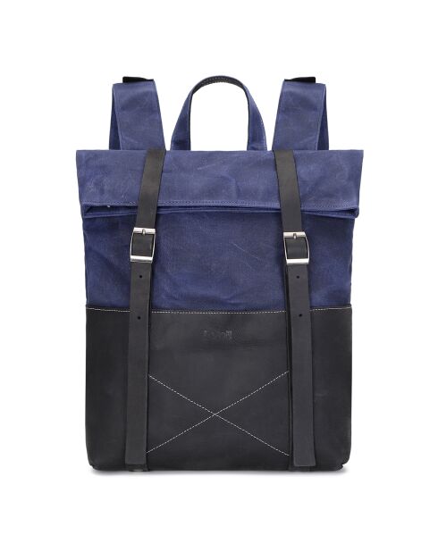 Sac à dos en Cuir & Toile enduite Nes bleu/noir - 44x28x11 cm