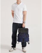 Sac à dos en Cuir & Toile enduite Ali bleu/noir - 44x36x15 cm