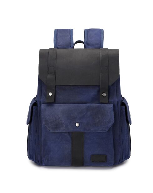 Sac à dos en Cuir & Toile enduite Ali bleu/noir - 44x36x15 cm