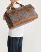 Sac de voyage en Cuir & Toile enduite Vlad gris/cognac - 55x35x20 cm