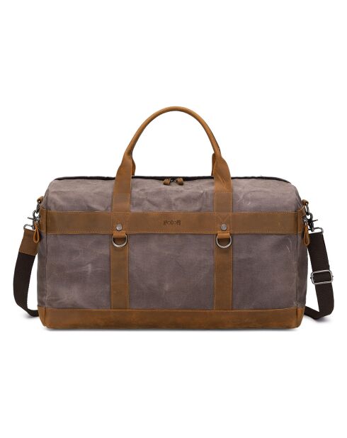 Sac de voyage en Cuir & Toile enduite Vlad gris/cognac - 55x35x20 cm