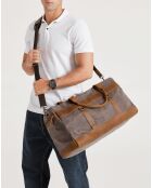 Sac de voyage en Cuir & Toile enduite Vlad gris/cognac - 55x35x20 cm