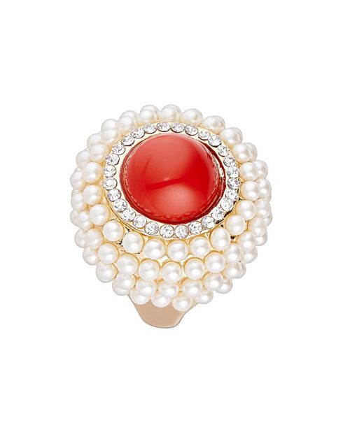 Koraal/witte perliaanring