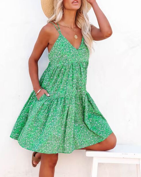 Robe Eleanor à fleurs verte
